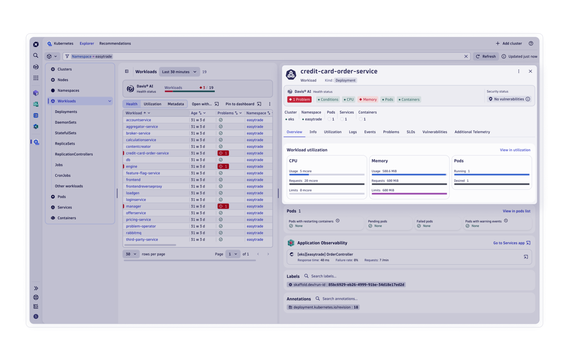 Infrastructure observability screen